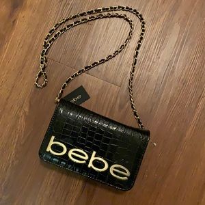 Bebe black and gold chain snakeskin pattern purse